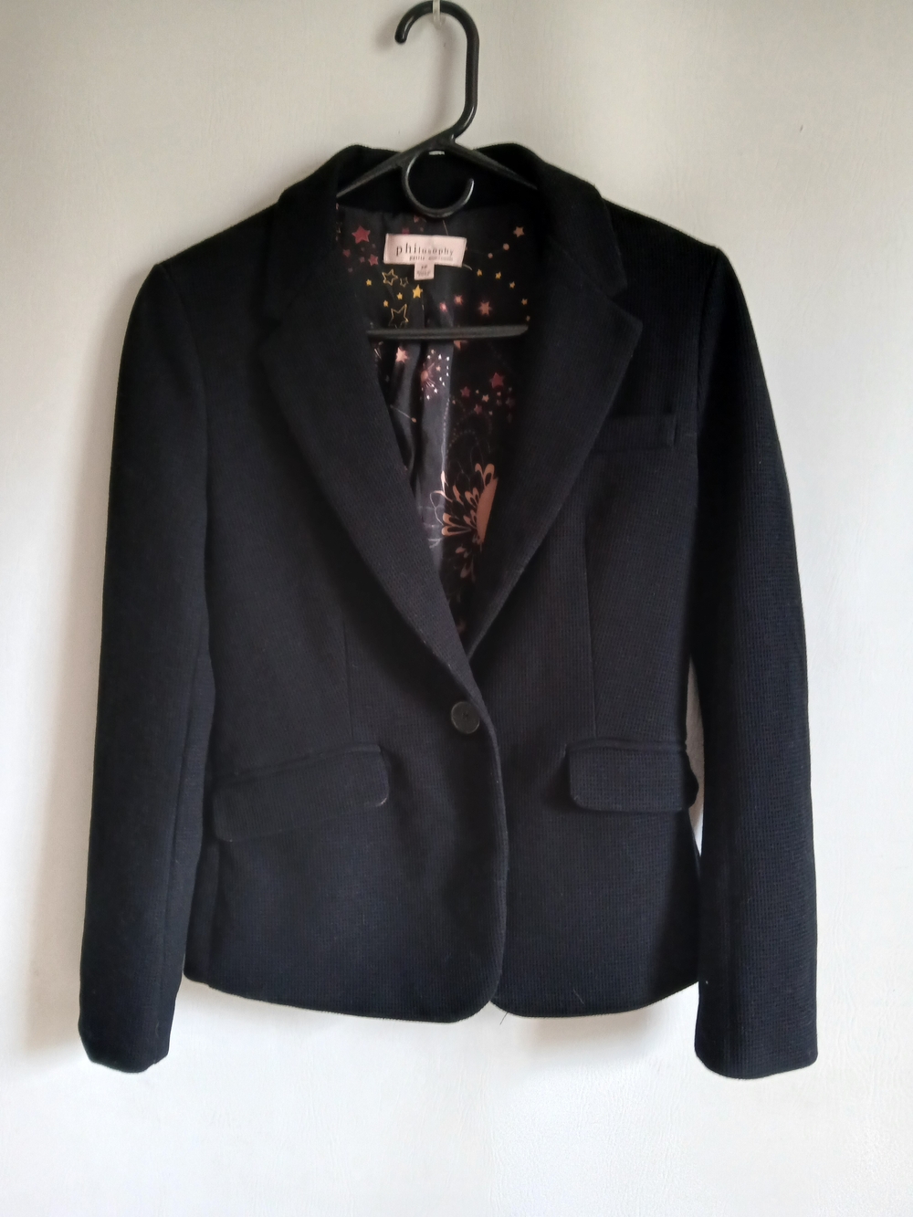 Philosophy Black Tailored Poly Viscose Single-Button Blazer Unique Lining Sz2P